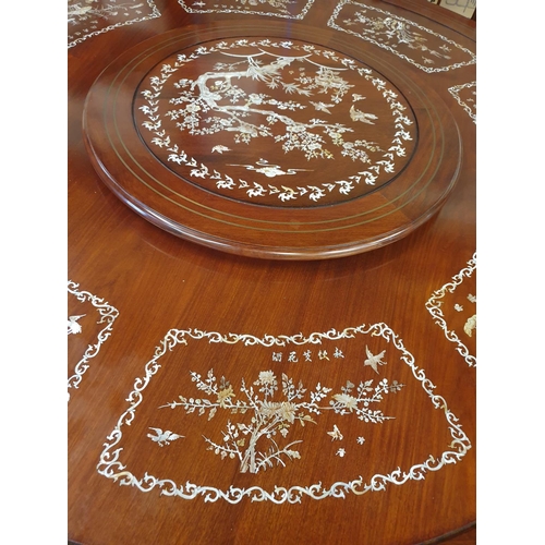 506 - Stunning Circular Orientlal Rosewood Dining Table with Mother of Pearl Inlaid Detail, Lazy Susan Top... 