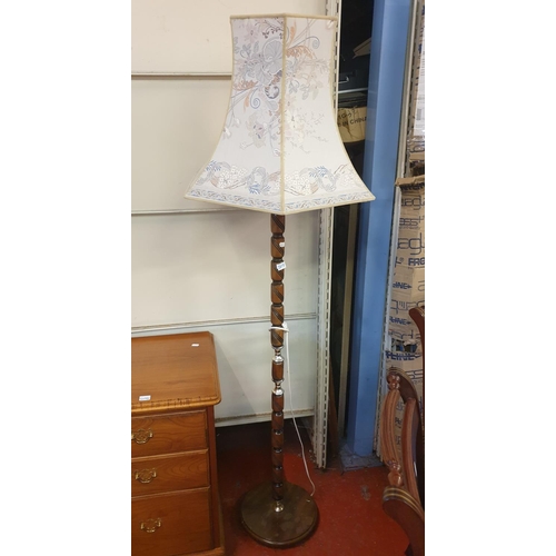 507 - Wooden Based Standard Lamp with Floral Shade - approx 65