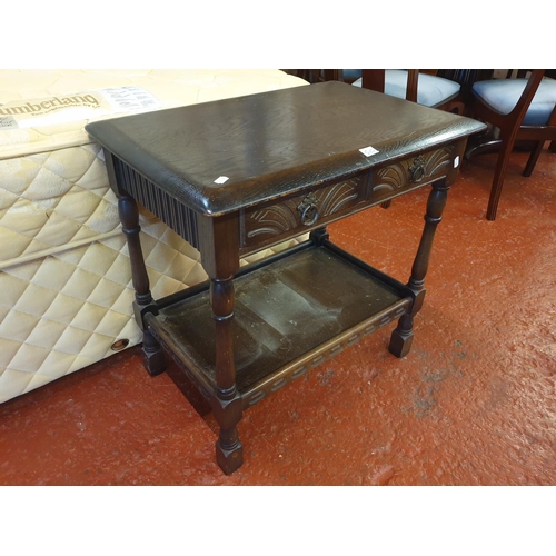 510 - Vintage Oak Occasional Hall Table with Two Drawers and Undershelf - 26