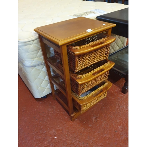 511 - Yew Effect Three Woven Drawer Storage Unit - approx 69cm tall x 41cm wide x 32cm deep.