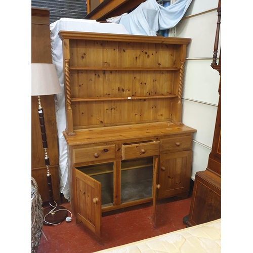 513 - Solid Pine Closed Back Triple Dresser with Three Drawers, Three Cupboards & Barley Twist Detail - 1.... 