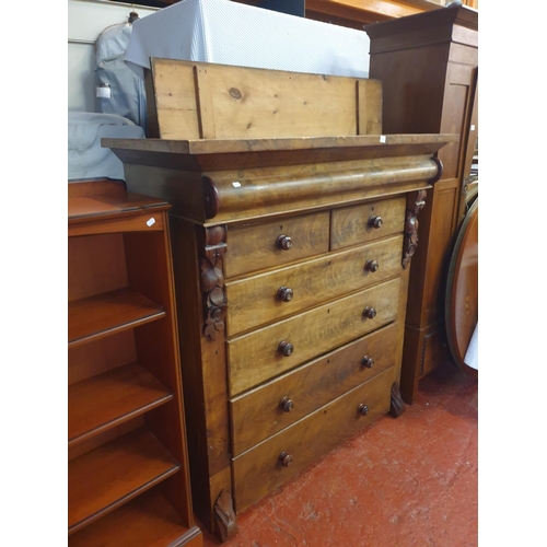 517 - Large Two Over Four Drawer Chest of Drawers with Unusual Lift Top and Leaf Embellishments - 148cm ta... 