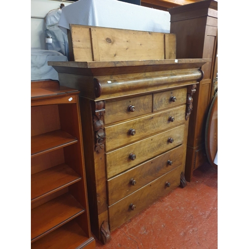 517 - Large Two Over Four Drawer Chest of Drawers with Unusual Lift Top and Leaf Embellishments - 148cm ta... 