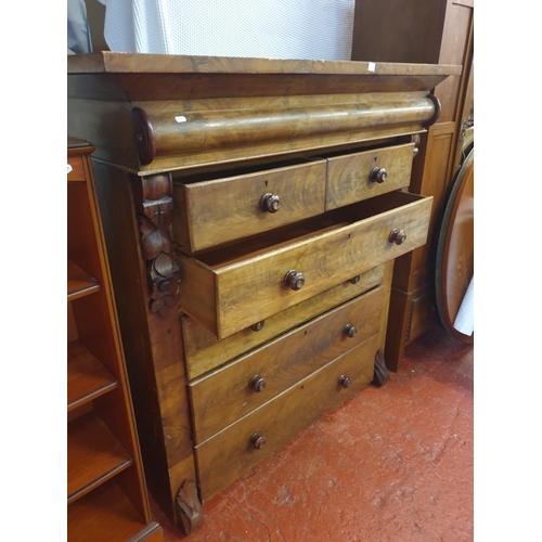 517 - Large Two Over Four Drawer Chest of Drawers with Unusual Lift Top and Leaf Embellishments - 148cm ta... 