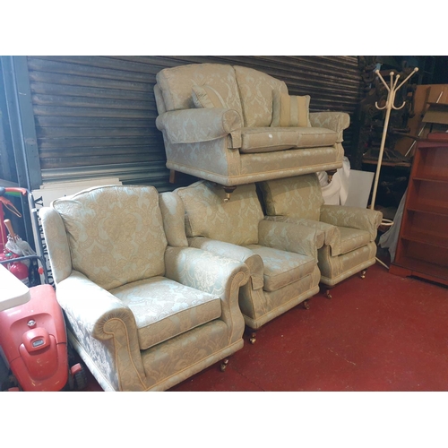 520 - Upholstered Light Blue & Gold Two Seater Settee with Two Matching Arm Chairs & Matching Wing Back Ar... 