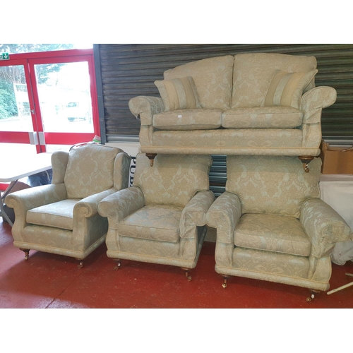 520 - Upholstered Light Blue & Gold Two Seater Settee with Two Matching Arm Chairs & Matching Wing Back Ar... 