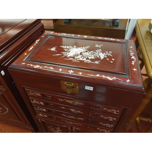 535 - Rosewood with Mother of Pearl Inlaid Canteen Cabinet with Four Drawers, Twin Cupboard & Lift Top - 3... 