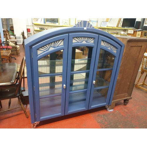 551 - Upcycled Art Deco Glazed Display Cabinet with Glass Shelves (glass missing to centre door) - approx ... 