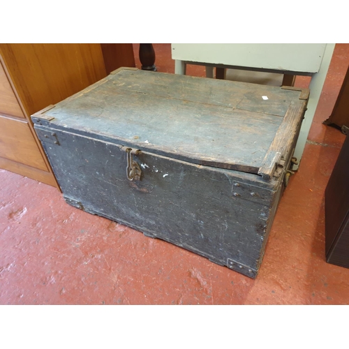 575 - Vintage Wooden Storage Trunk with Hinge Lid & Candle Box - approx 28