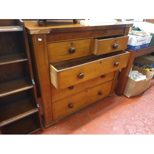 604 - Large Oak Veneered Two over Three Chest of Drawers - approx 107cm tall, 120 cm wide & 47cm deep.