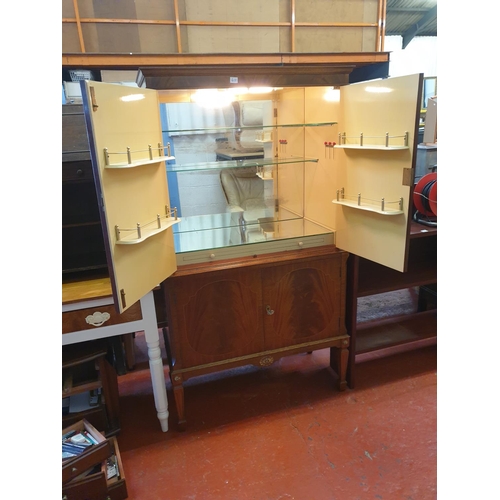 610 - Retro Burr Mahogany Finished Double Fronted Cocktail Cabinet with Pull Out Shelf, Double Cupboard Un... 