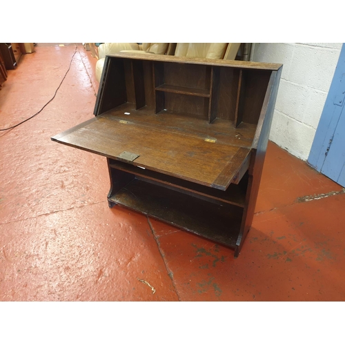 611 - Free Standing Small Oak Drop Front Writing Desk over Single Drawer & Two Shelves - approx 75cm tall ... 