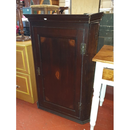 614 - Wall Hanging Vintage Inlaid Corner Cupboard with Inner Drawer.