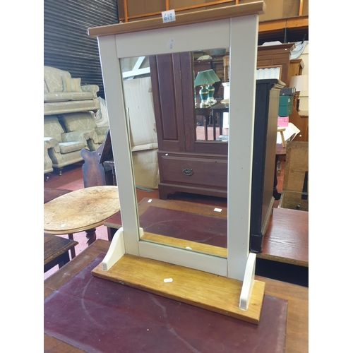 619 - White & Pine Bathroom Mirror with Shelf - 70cm tall x 50cm wide x 13cm deep.