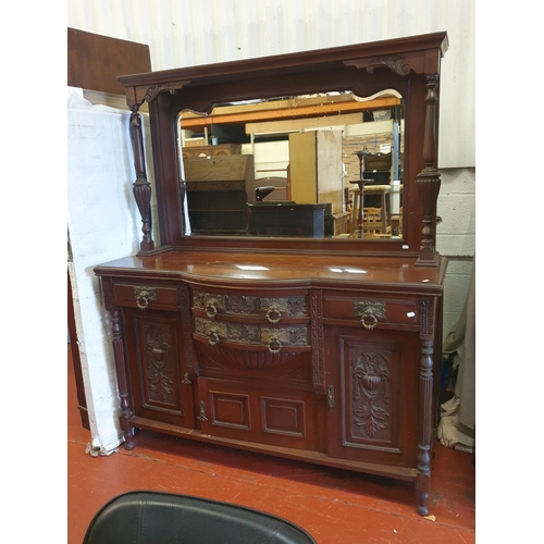 627 - Mahogany Four Drawer, Three Cupboard Carved Front Mirror Backed Sideboard - Approx 1.8m tall, 1.5m w... 