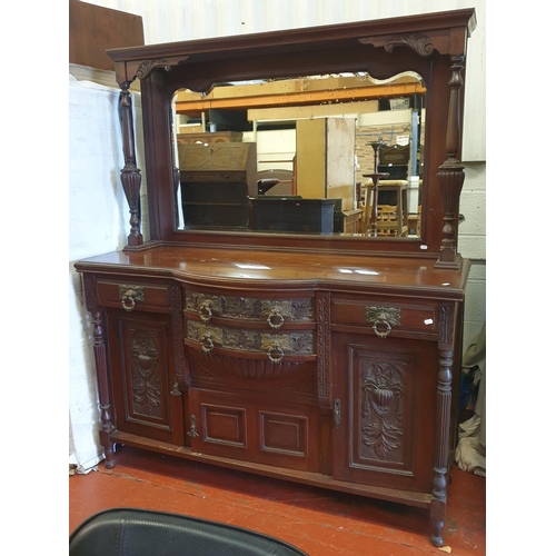 627 - Mahogany Four Drawer, Three Cupboard Carved Front Mirror Backed Sideboard - Approx 1.8m tall, 1.5m w... 