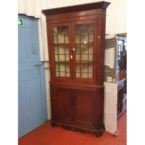 629 - Glazed Top Mahogany Corner Cabinet with Shelves Over Double Cupboard.