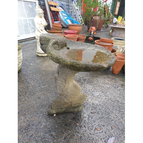 650 - Concrete Bird Bath of Clam Shell on Dolphin.