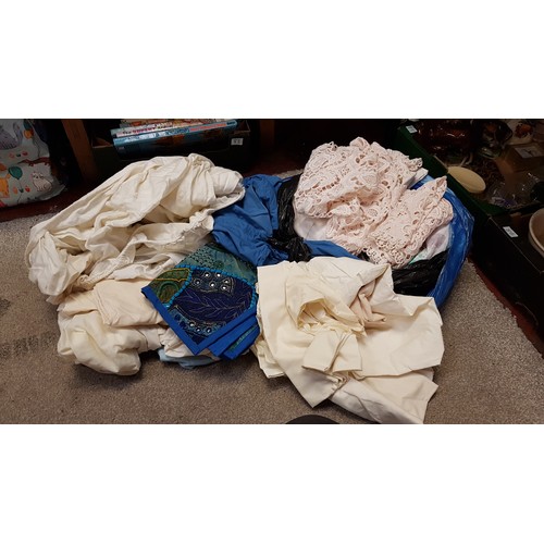 84 - Bag of Assorted Sheets, Net Curtains & Table Linen etc.