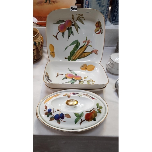 366 - Large Royal Worcester Evesham Bowl, Tureen & Two Serving Dishes.