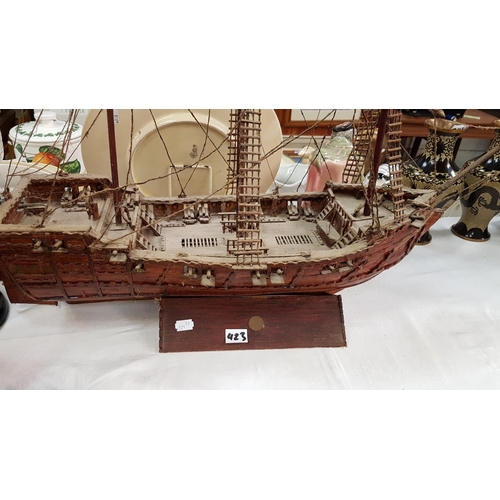 423 - Spanish Galleon Handmade Wooden Model Ship - approx 29