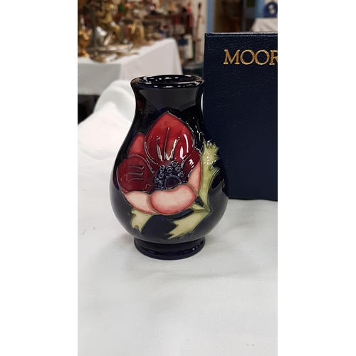 433 - Boxed Moorcroft Blue Ground Anemone Baluster Vase Height c.4cm (c.3.875”).