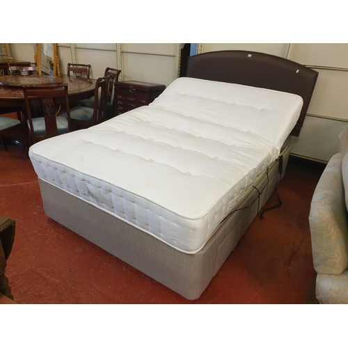 522 - Double Electric Bed with Brown Leather Effect Headboard, Four Drawers in Base & 