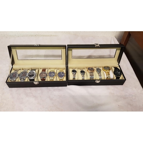 194 - Two Cases of Assorted Modern Watches - 12 total.