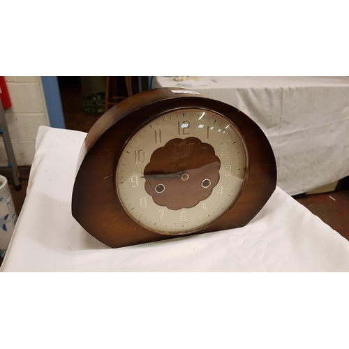 209 - Smiths Oak Cased Mantel Clock with Key - only one hand.