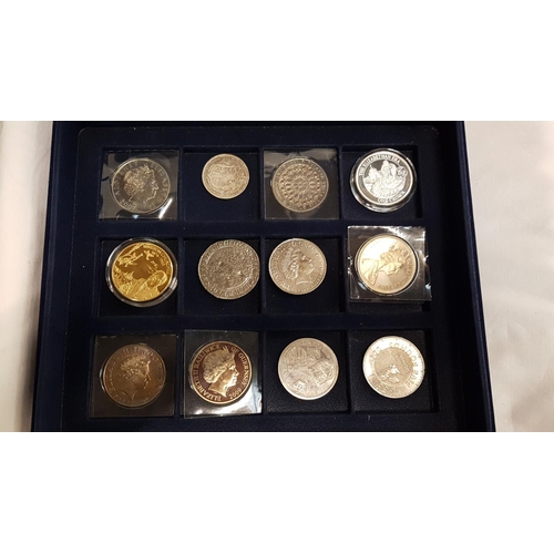 212 - Case of Collectable & Silver Proof Coins Including Six £5 Coins, George V Halfcrown.