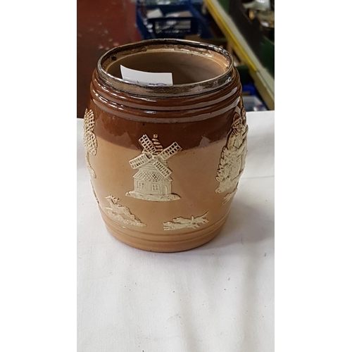 306 - Doulton Lambeth Tobacco Jar with Silver Collar.