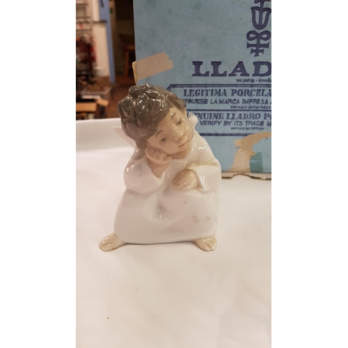 329 - Lladro Flying Goose & Sitting Angel Figures with Associated Box.