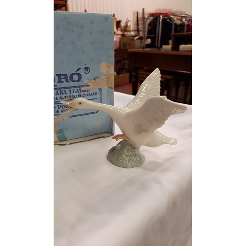 329 - Lladro Flying Goose & Sitting Angel Figures with Associated Box.