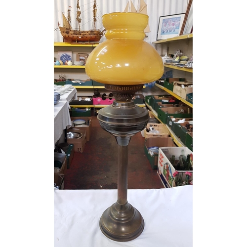 344 - Brass Based Double Burner Oil Lamp with Glass Retro Shade - approx 25