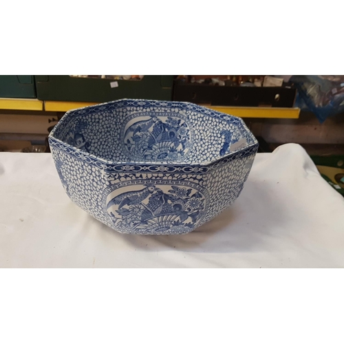 371 - Blue & White William Adams Pattern Octagonal Bowl - approx 12cm deep x 24cm in diameter.