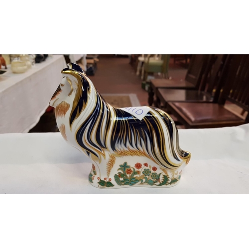 410 - Royal Crown Derby Rough Collie Paperweight with Gold Stopper Height c.14.5cm (5.75”) Length c.17cm (... 