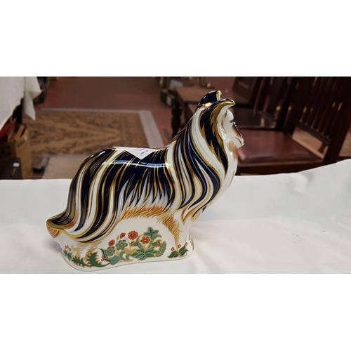 410 - Royal Crown Derby Rough Collie Paperweight with Gold Stopper Height c.14.5cm (5.75”) Length c.17cm (... 