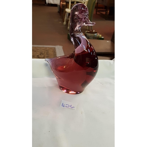 426 - Wedgwood Ruby Glass Duck Paperweight Height c.18.5cm (c.7.25”).