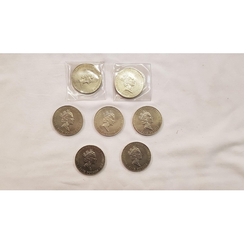 462 - 7 1996 £5 Coins - Elizabeth II 70th Birthday Flags.