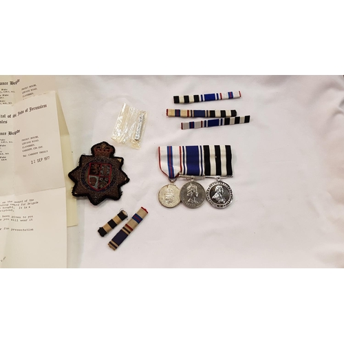 472 - Three Service Medals & Ribbon Bars with Letter of Provenance & Hand Stitched Badge.