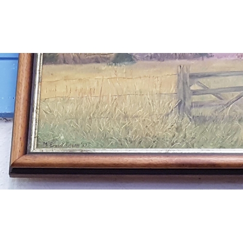 481 - Framed Oil on Board of Field Scene By M Ernest Green.