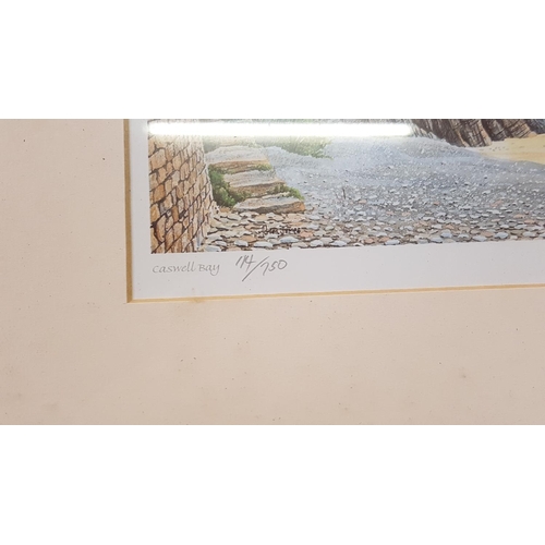 488 - Two Framed & Glazed Limited Edition Prints By Adrian James - Rhosili (214/750) & Caswell Bay (114/75... 