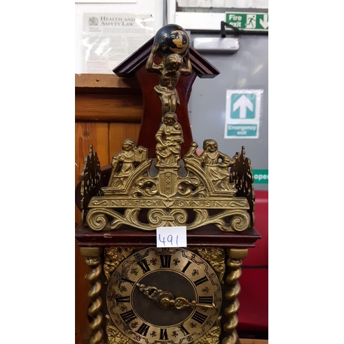 491 - Vintage German Mahogany & Brass Wall Clock with Weights.