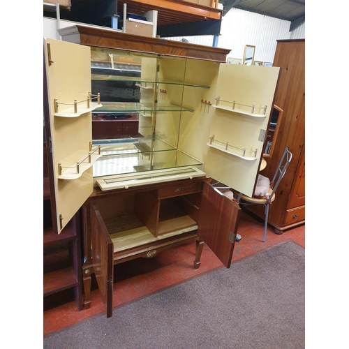 530 - Retro Burr Mahogany Finished Double Fronted Cocktail Cabinet with Pull Out Shelf, Double Cupboard Un... 