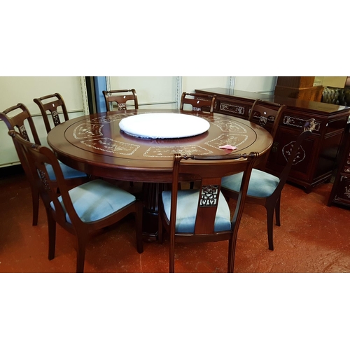 534 - Complete Dining Room Set Up of Gorgeous Rosewood with Mother of Pearl Inlay Comprising Dining Table,... 