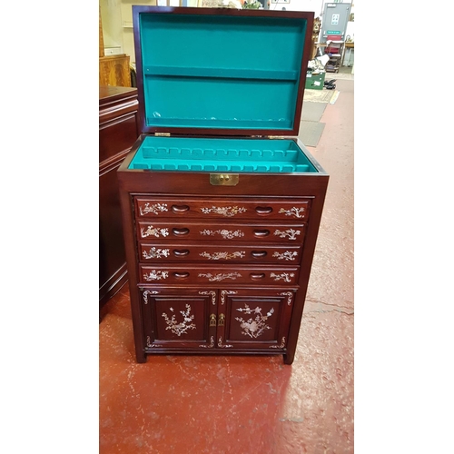 534 - Complete Dining Room Set Up of Gorgeous Rosewood with Mother of Pearl Inlay Comprising Dining Table,... 