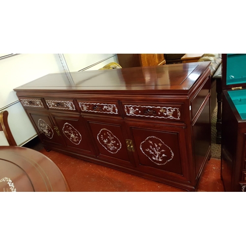 534 - Complete Dining Room Set Up of Gorgeous Rosewood with Mother of Pearl Inlay Comprising Dining Table,... 