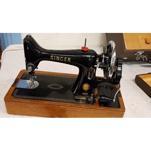 80 - Brown Cased Singer Sewing Machine.