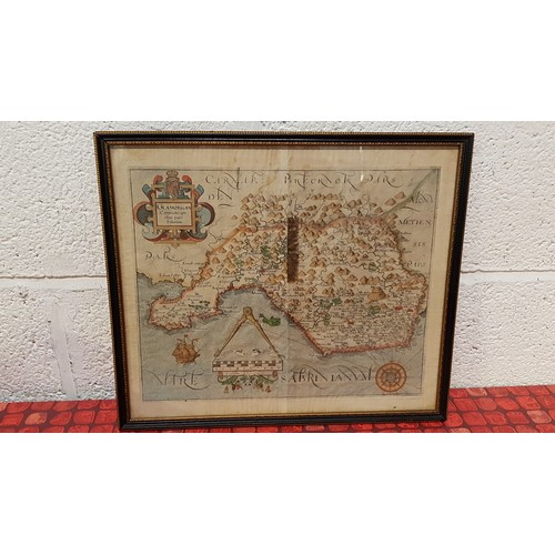 104 - Box of Assorted Framed & Glazed Vintage Maps.