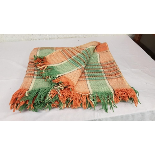 10 - Orange & Green Checked Welsh Blanket with Fringe Ends.